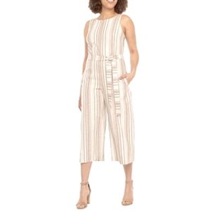 VIVI by Violet Weekend Linen Blend Jumpsuit | Neutral Stripes & Cream |Size 16